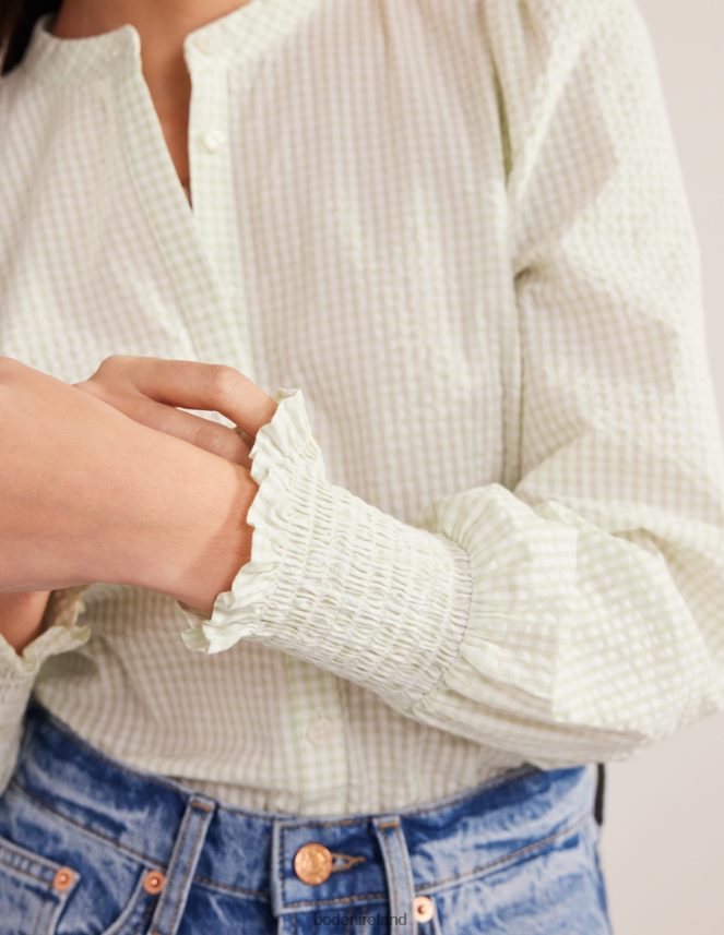 Sap Micro Gingham Clothing Smocked Cuff Shirt Boden Women L466L6594