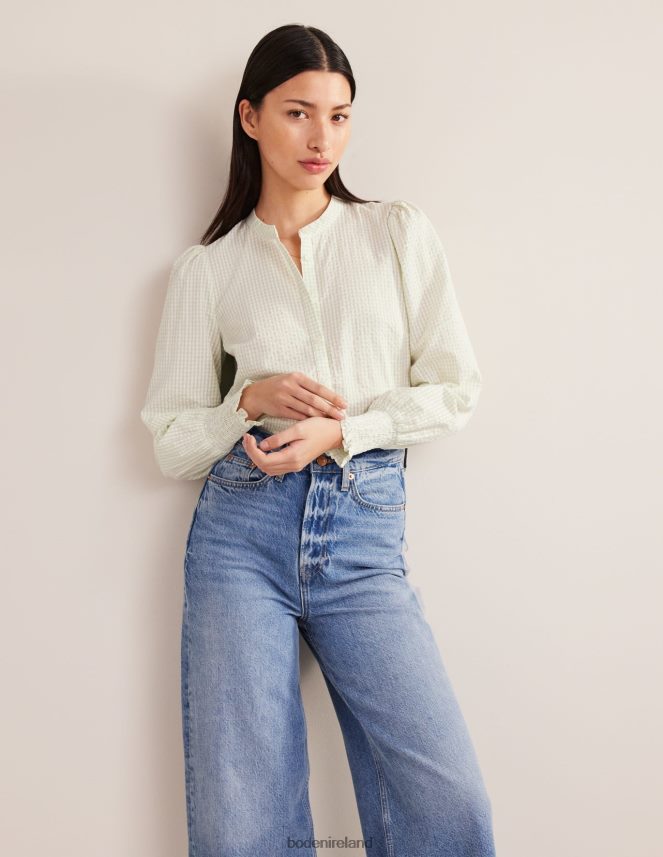 Sap Micro Gingham Clothing Smocked Cuff Shirt Boden Women L466L6594