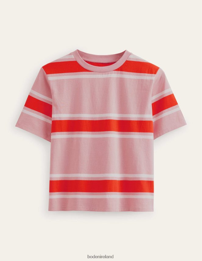 Soft Pink/Orange Stripe Clothing Boxy Stripe T-Shirt Boden Women L466L61454
