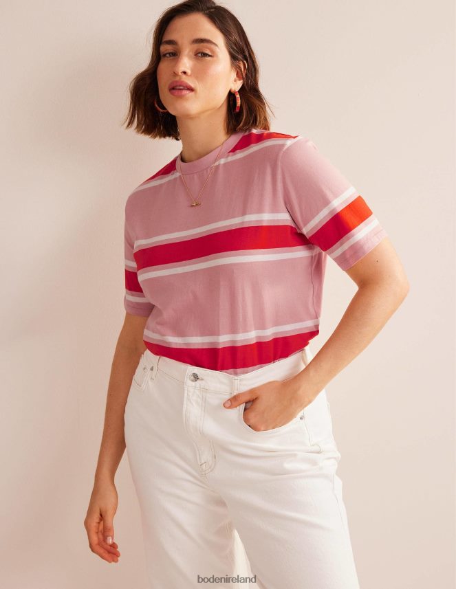 Soft Pink/Orange Stripe Clothing Boxy Stripe T-Shirt Boden Women L466L61454