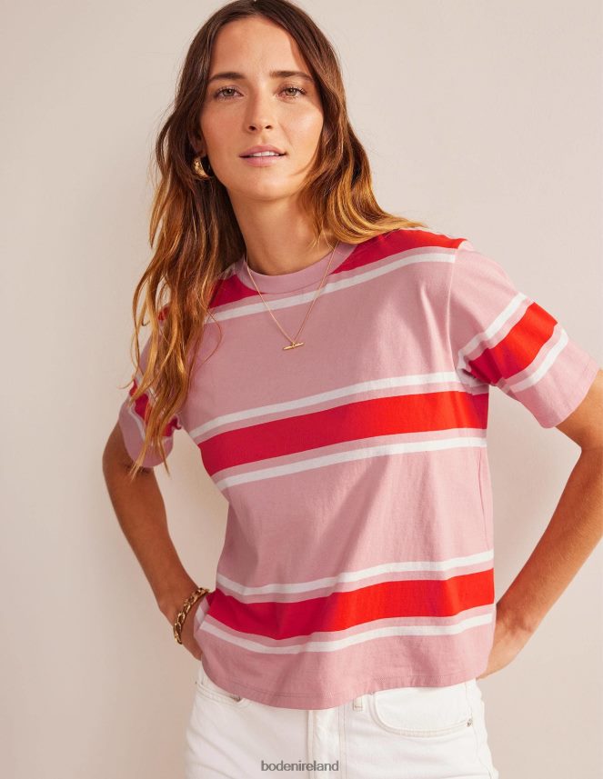 Soft Pink/Orange Stripe Clothing Boxy Stripe T-Shirt Boden Women L466L61454