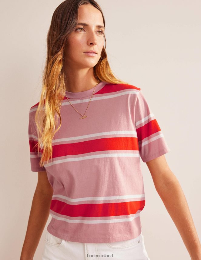 Soft Pink/Orange Stripe Clothing Boxy Stripe T-Shirt Boden Women L466L61454