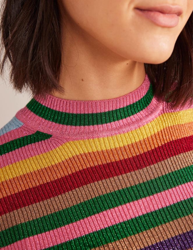 Sparkle Multi Stripe Clothing Sparkle High Neck Top Boden Women L466L61977