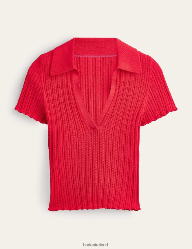 Strawberry Tart Red Clothing Ribbed Pointelle Collared Top Boden Women L466L61930