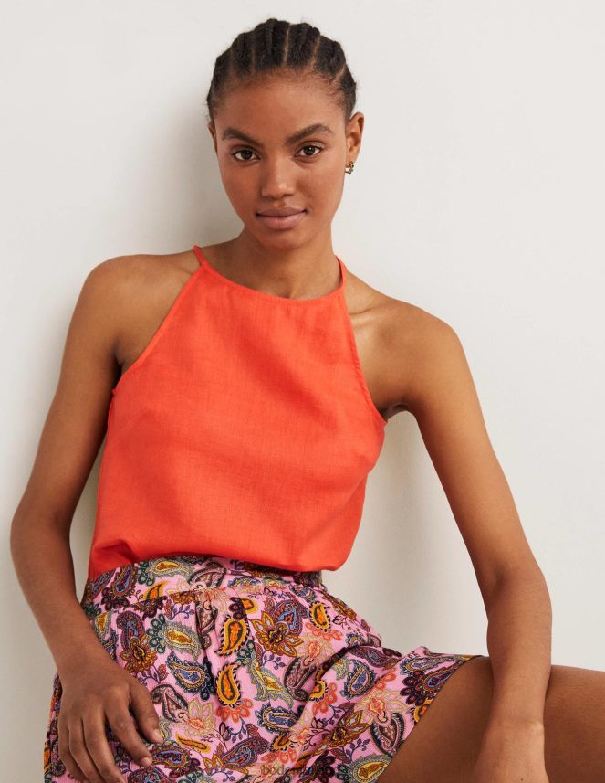 Tigerlily Orange Clothing Strappy Halterneck Linen Top Boden Women L466L62399