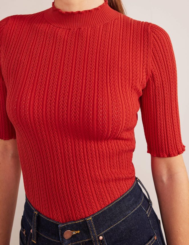 Tomato Clothing Ribbed Pointelle High Neck Top Boden Women L466L61826