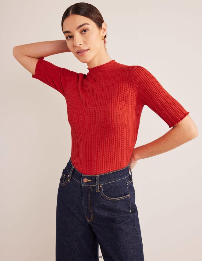 Tomato Clothing Ribbed Pointelle High Neck Top Boden Women L466L61826