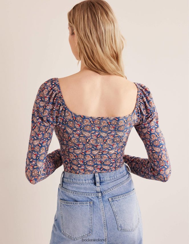 True Navy & Paisley Terrace Clothing Sweetheart Jersey Top Boden Women L466L61929
