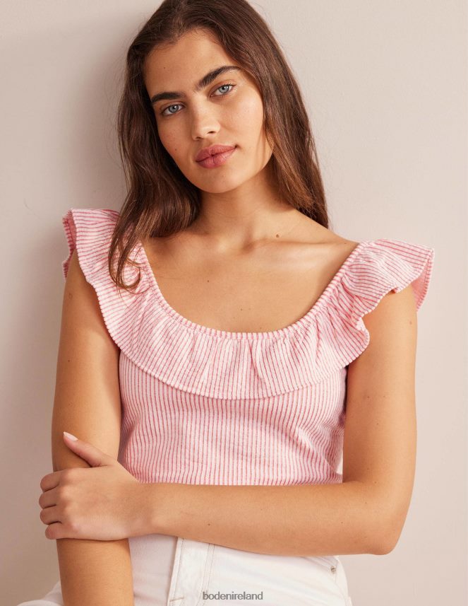 Vermillion/White Stripe Clothing Seersucker Frill Stripe Top Boden Women L466L62170