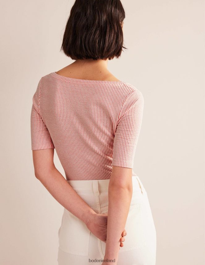 Vermillion/White Stripe Clothing Seersucker Ruched Front Top Boden Women L466L61775