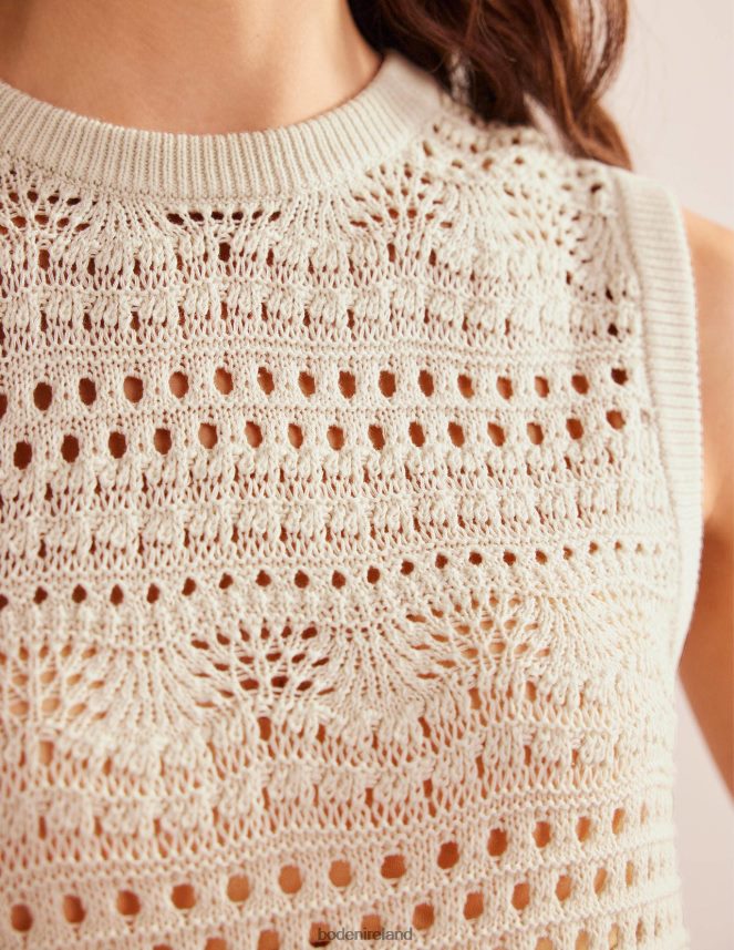 Warm Ivory Clothing Cropped Fringe Crochet Tank Boden Women L466L6934