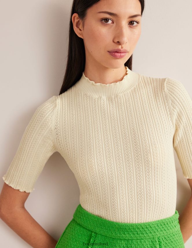 Warm Ivory Clothing Ribbed Pointelle High Neck Top Boden Women L466L61828