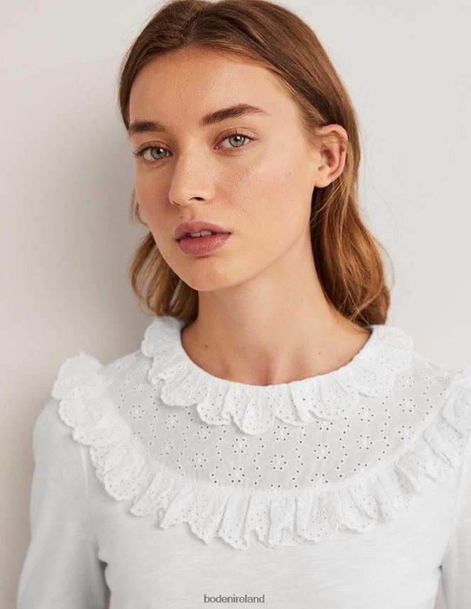 White Clothing Broderie Yoke Frill Top Boden Women L466L62174