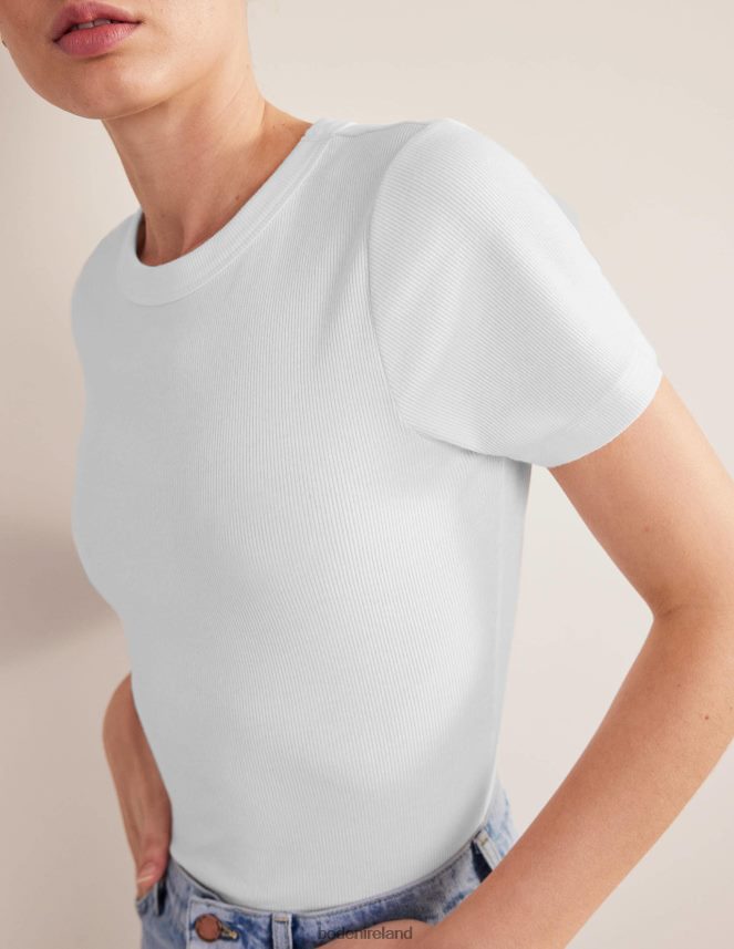 White Clothing Cotton Ribbed T-Shirt Boden Women L466L6169