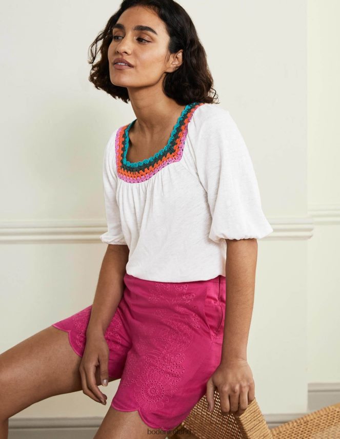 White Clothing Crochet Trim Puff Sleeve Top Boden Women L466L62217