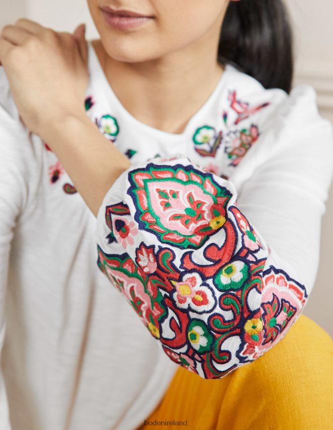 White Clothing Embroidered Blouson Jersey Top Boden Women L466L62050