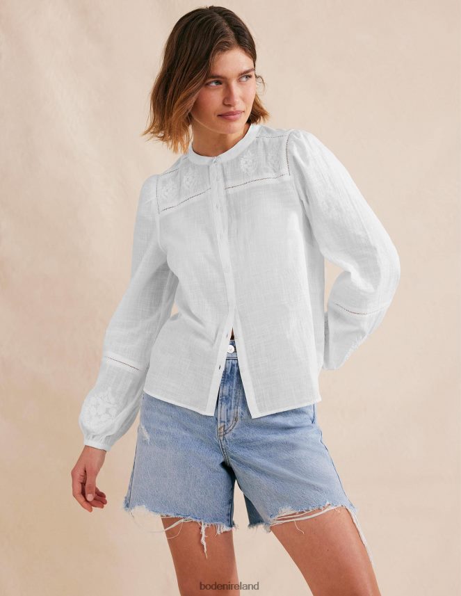 White Clothing Embroidered Blouson Sleeve Top Boden Women L466L61301