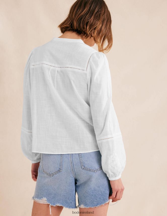 White Clothing Embroidered Blouson Sleeve Top Boden Women L466L61301