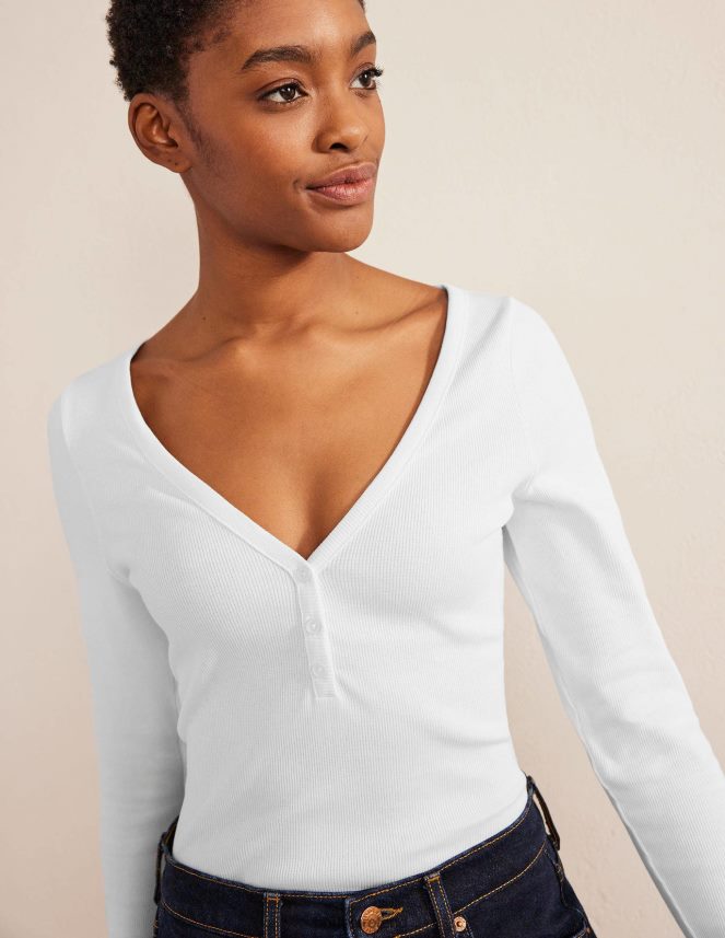 White Clothing Henley Ribbed Top Boden Women L466L61668