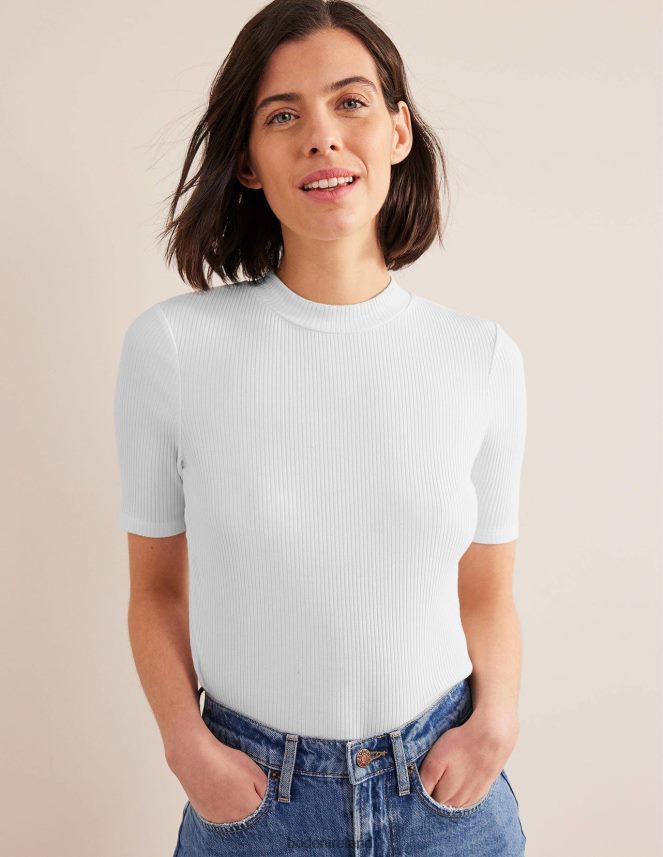 White Clothing High Neck Ribbed Top Boden Women L466L61922