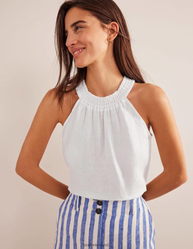 White Clothing Linen Smocked Halter Top Boden Women L466L61424
