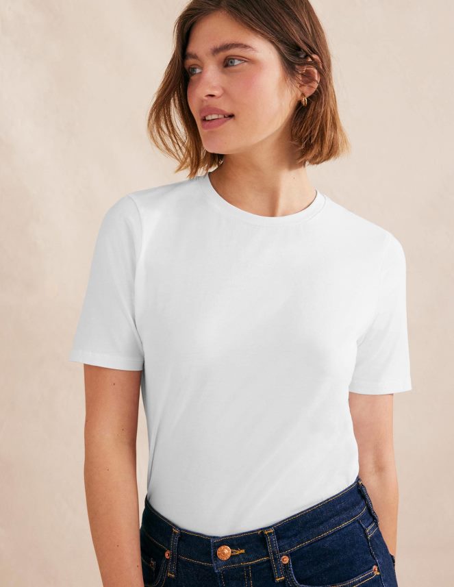White Clothing Pure Cotton Crew Neck T-shirt Boden Women L466L61575