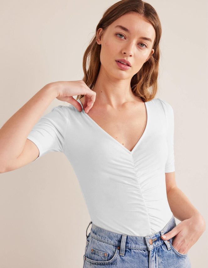 White Clothing Ruched Front Printed Top Boden Women L466L61813