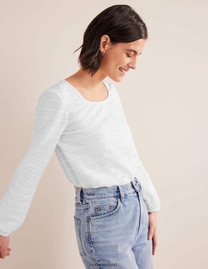 White Clothing Scoop Neck Textured Top Boden Women L466L61358