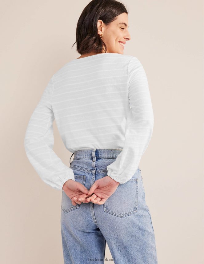 White Clothing Scoop Neck Textured Top Boden Women L466L61358