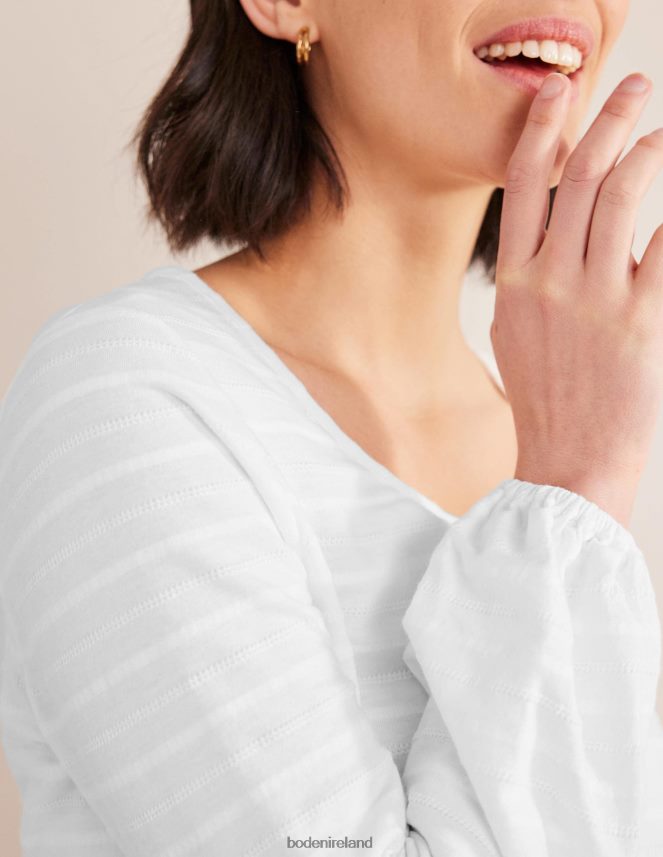 White Clothing Scoop Neck Textured Top Boden Women L466L61358