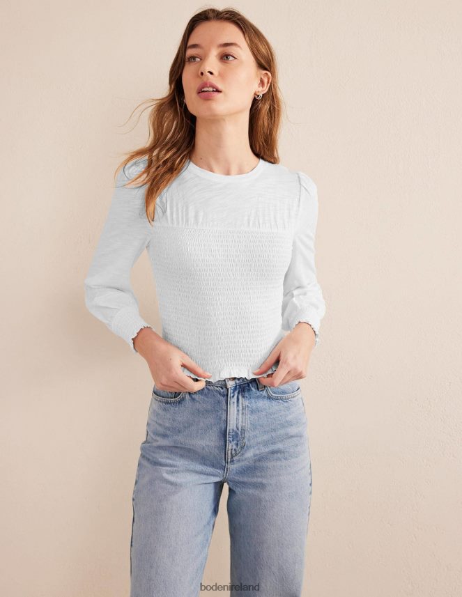 White Clothing Smocked Bodice Cotton Top Boden Women L466L61944