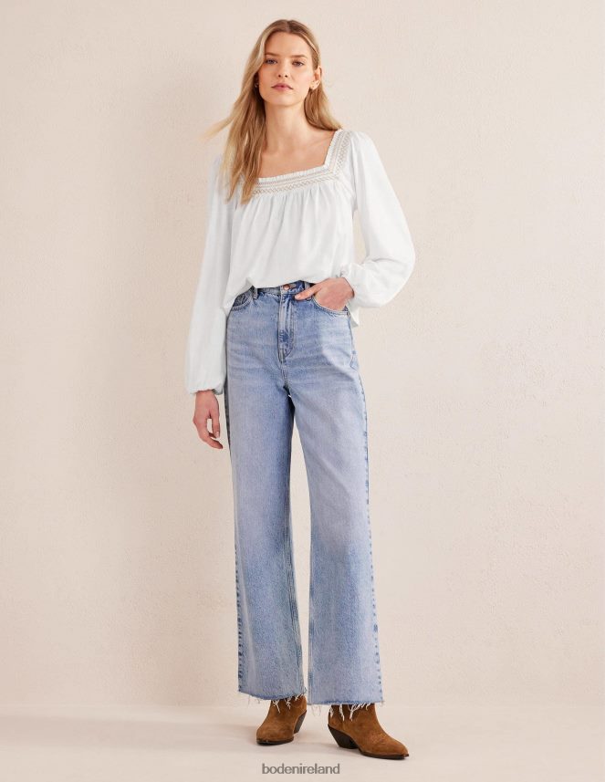 White & Gold Metallic Clothing Smock Detail Square Neck Top Boden Women L466L61274