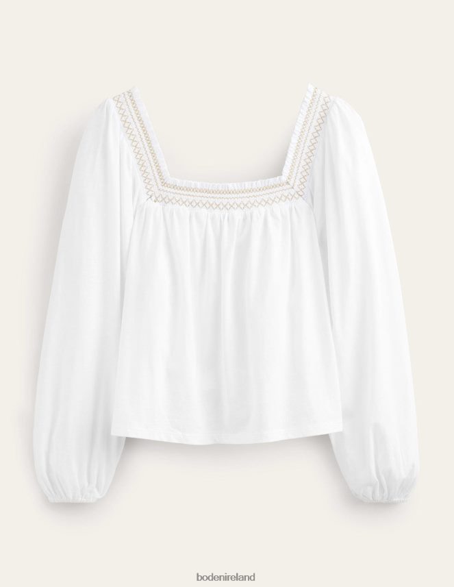 White & Gold Metallic Clothing Smock Detail Square Neck Top Boden Women L466L61274