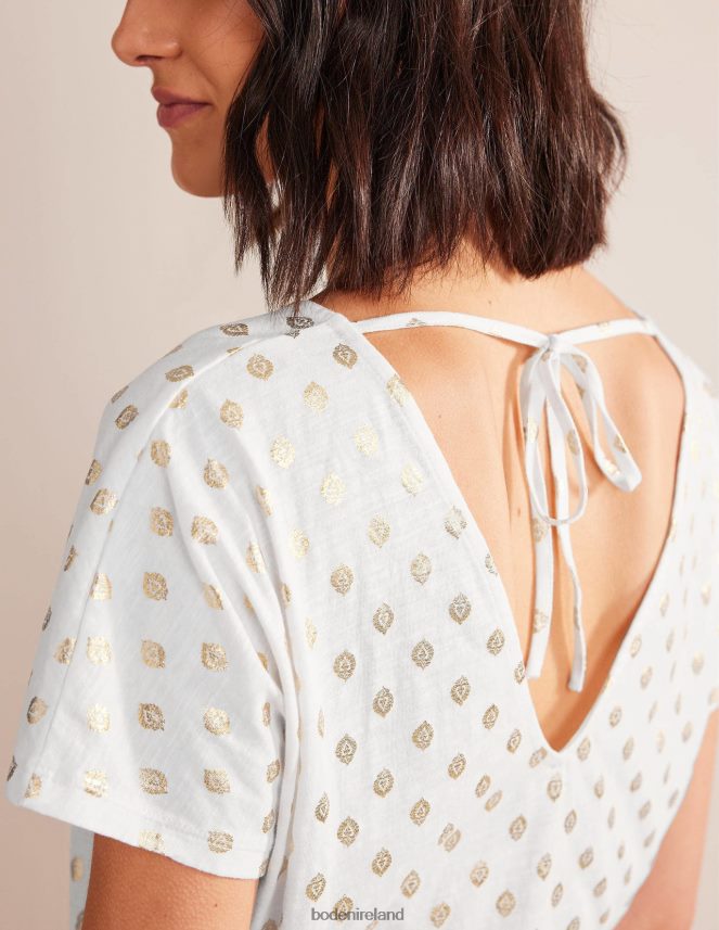 White & Tranquil Leaf Clothing Tie Back Jersey Top Boden Women L466L61390