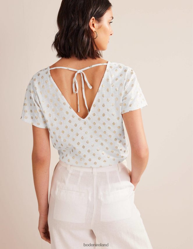 White & Tranquil Leaf Clothing Tie Back Jersey Top Boden Women L466L61390