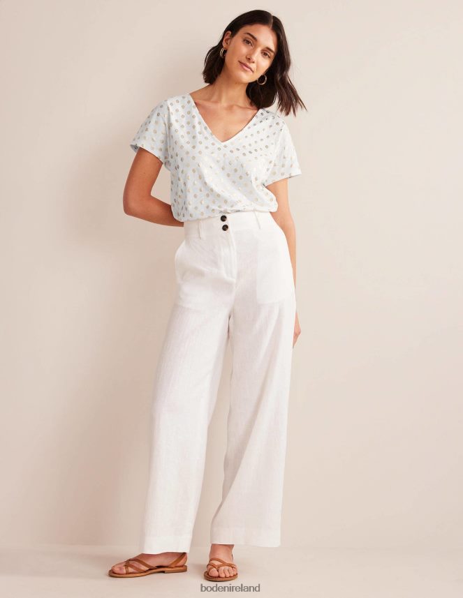 White & Tranquil Leaf Clothing Tie Back Jersey Top Boden Women L466L61390