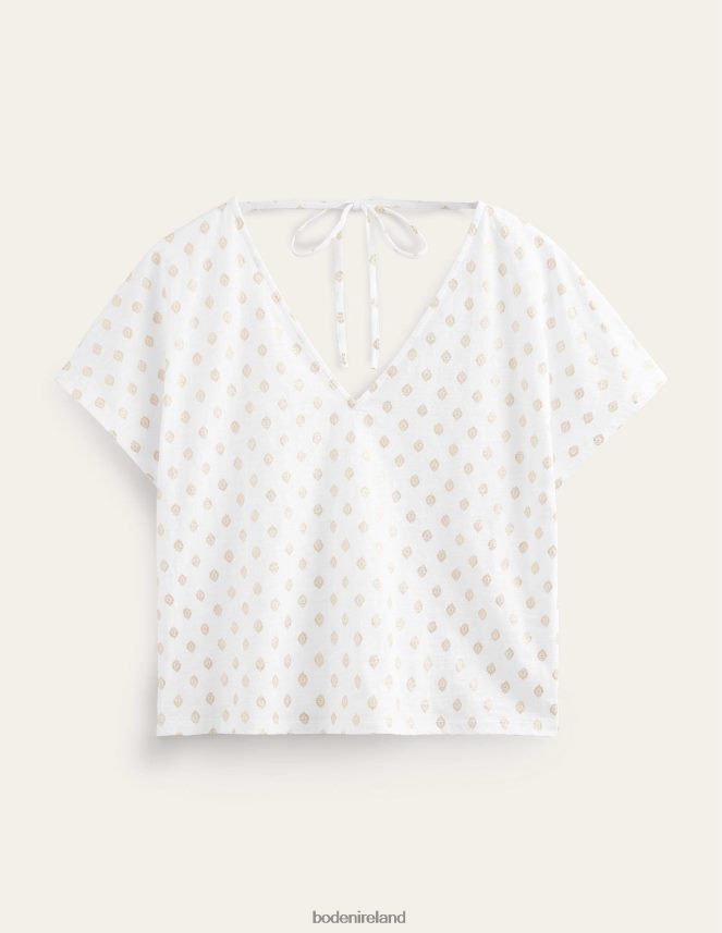 White & Tranquil Leaf Clothing Tie Back Jersey Top Boden Women L466L61390