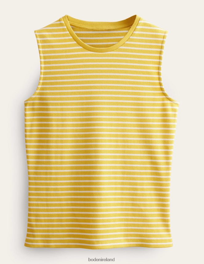 Yellow/Ivory Clothing Striped Ribbed Tank Top Boden Women L466L61887