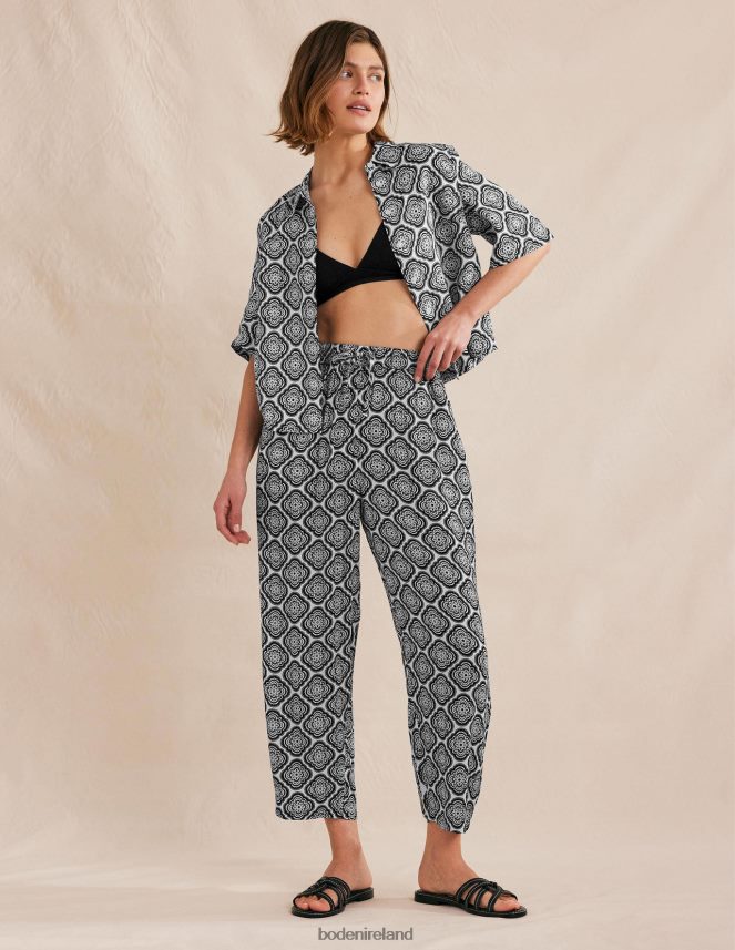 Black & Botanic Blush Clothing Pull-on Crinkle Trousers Boden Women L466L61494