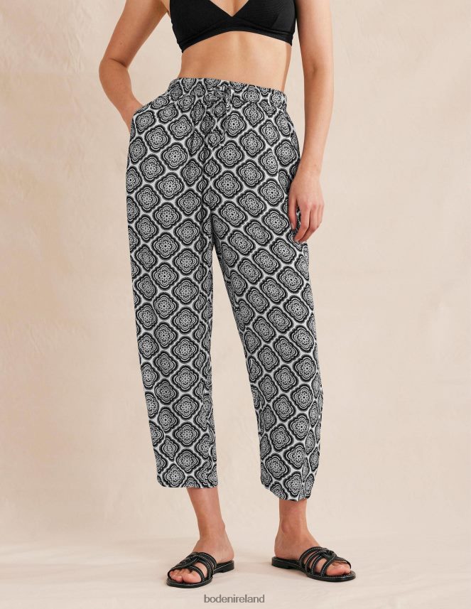 Black & Botanic Blush Clothing Pull-on Crinkle Trousers Boden Women L466L61494