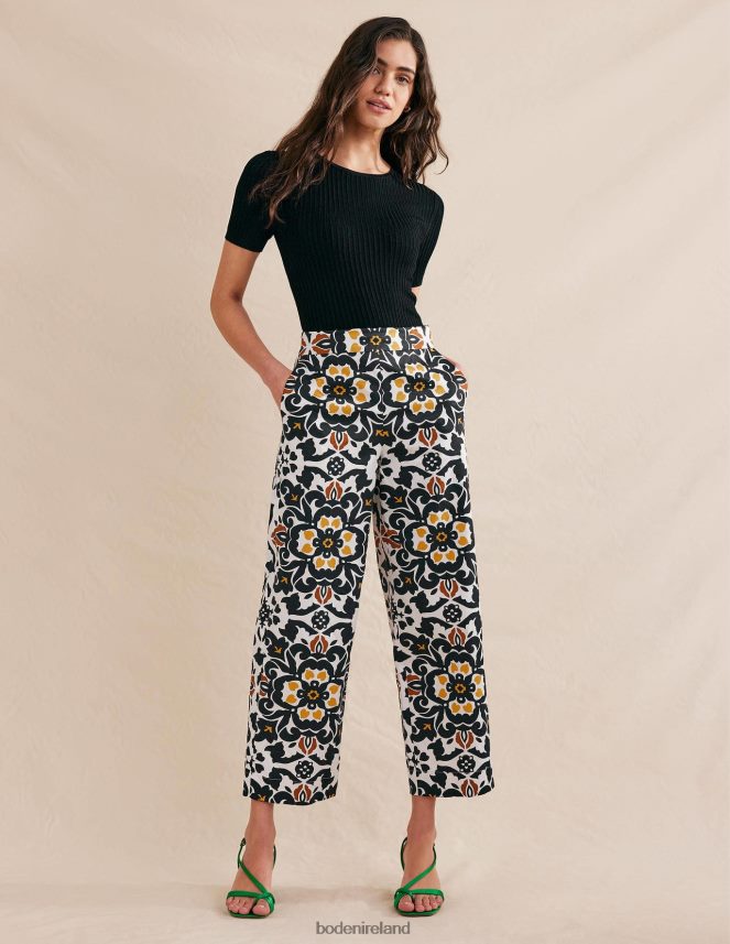 Black & Opulent Pome Clothing Printed Crop Trousers Boden Women L466L61035
