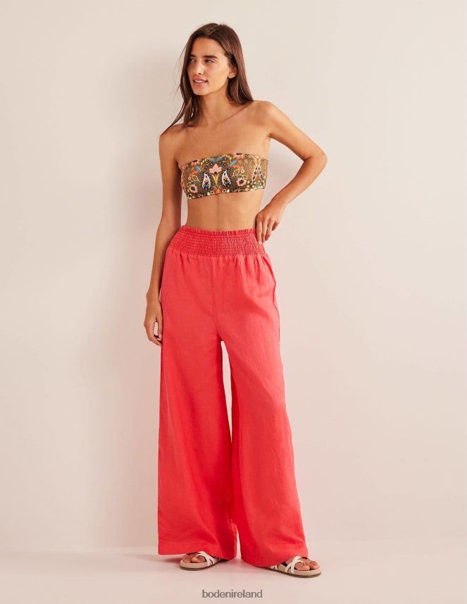 CORAL Clothing Linen Shirred Waist Trousers Boden Women L466L61451