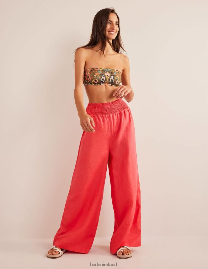 CORAL Clothing Linen Shirred Waist Trousers Boden Women L466L61451