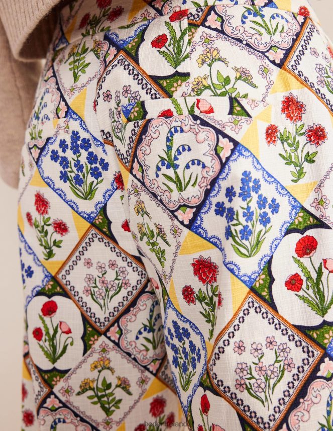 Ivory & White Bluebell Clothing Printed Straight Trousers Boden Women L466L6975