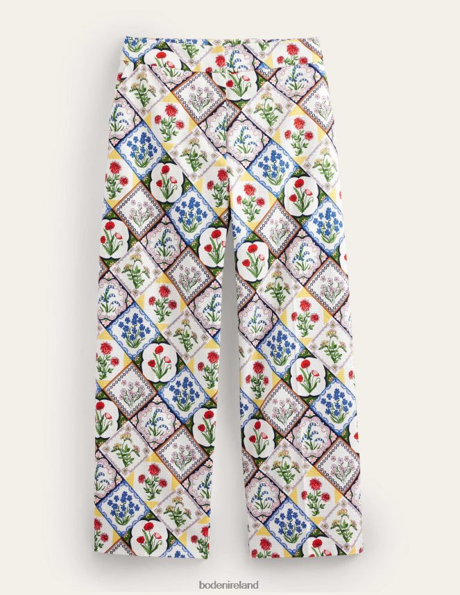 Ivory & White Bluebell Clothing Printed Straight Trousers Boden Women L466L6975