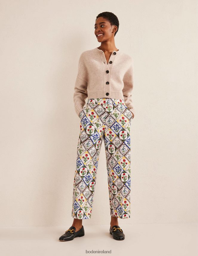 Ivory & White Bluebell Clothing Printed Straight Trousers Boden Women L466L6975