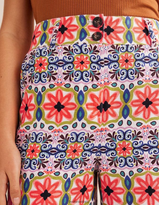 Multi & Tapestry Stripe Clothing Wide Leg Printed Linen Trouser Boden Women L466L61453