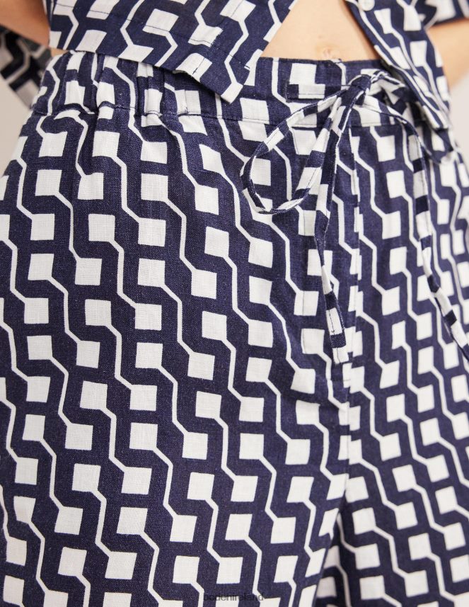 Navy & Cube Geo Clothing Relaxed Linen Pull On Trousers Boden Women L466L61108