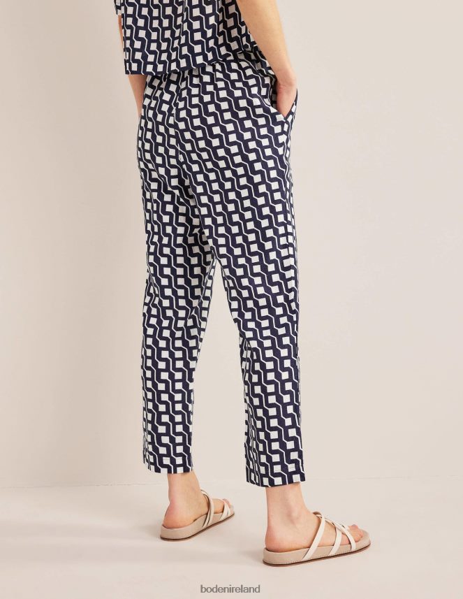 Navy & Cube Geo Clothing Relaxed Linen Pull On Trousers Boden Women L466L61108