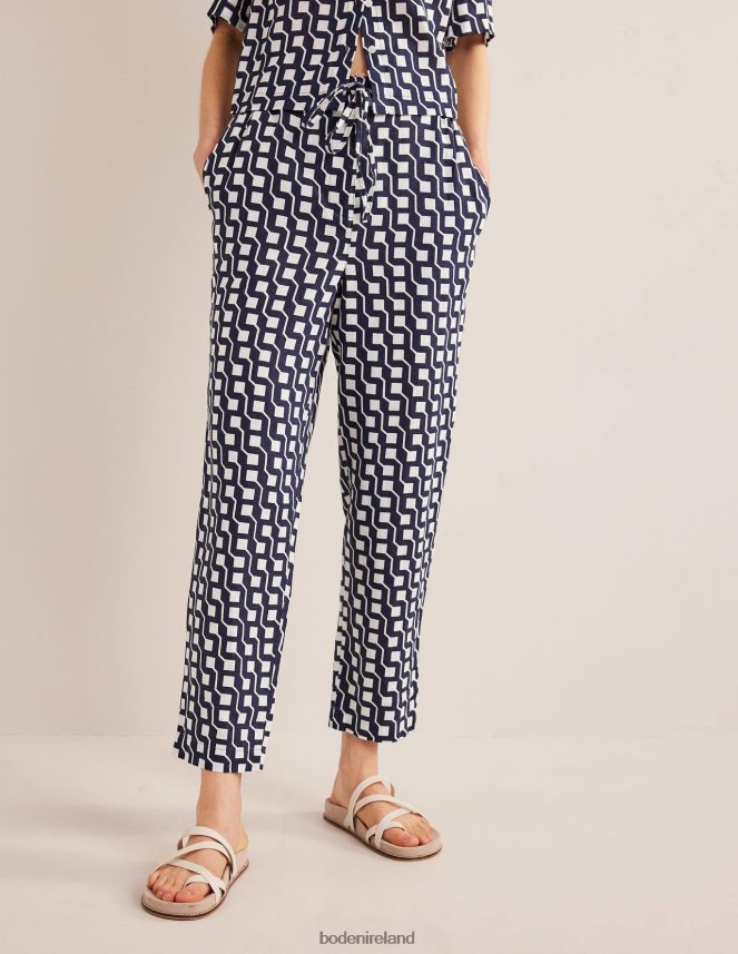 Navy & Cube Geo Clothing Relaxed Linen Pull On Trousers Boden Women L466L61108